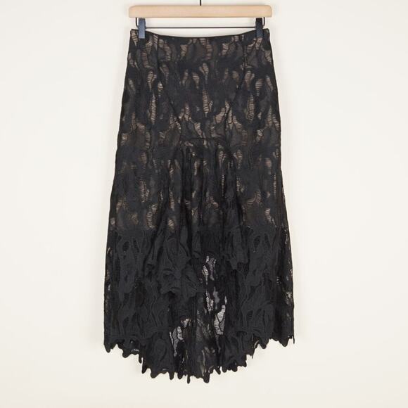 Acler Dresses & Skirts - NEW Acler Black Lace Lined Midi Ruffle Skirt Womens Sz US 2